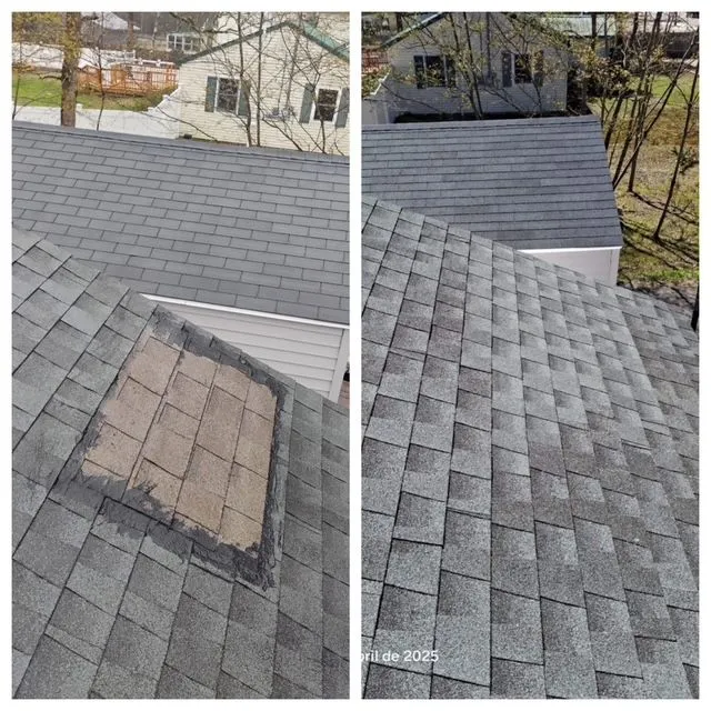 Before and after roof shingle repair in Maine